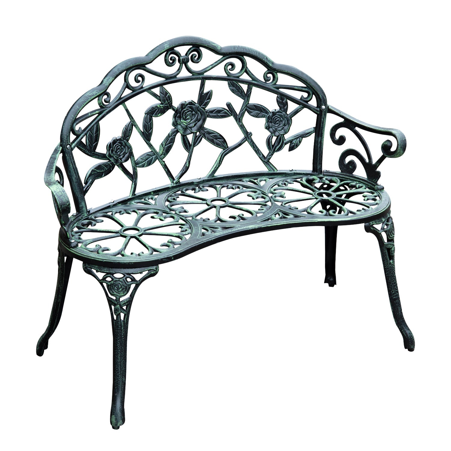 Cast Aluminum Garden Bench-Antique Green Primary Image