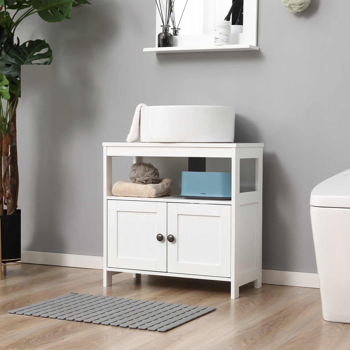 kleankin Pedestal Under Sink Cabinet with Double Doors