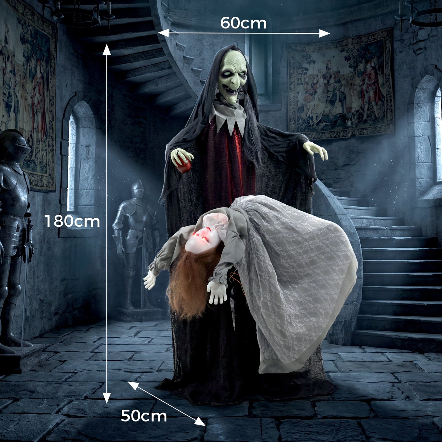 Animated Witch And Ghost Halloween Decoration - 180cm