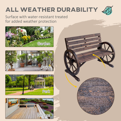 Wagon Wheel Chair Bench Armrest Rustic Loveseat Wood Outdoor Garden