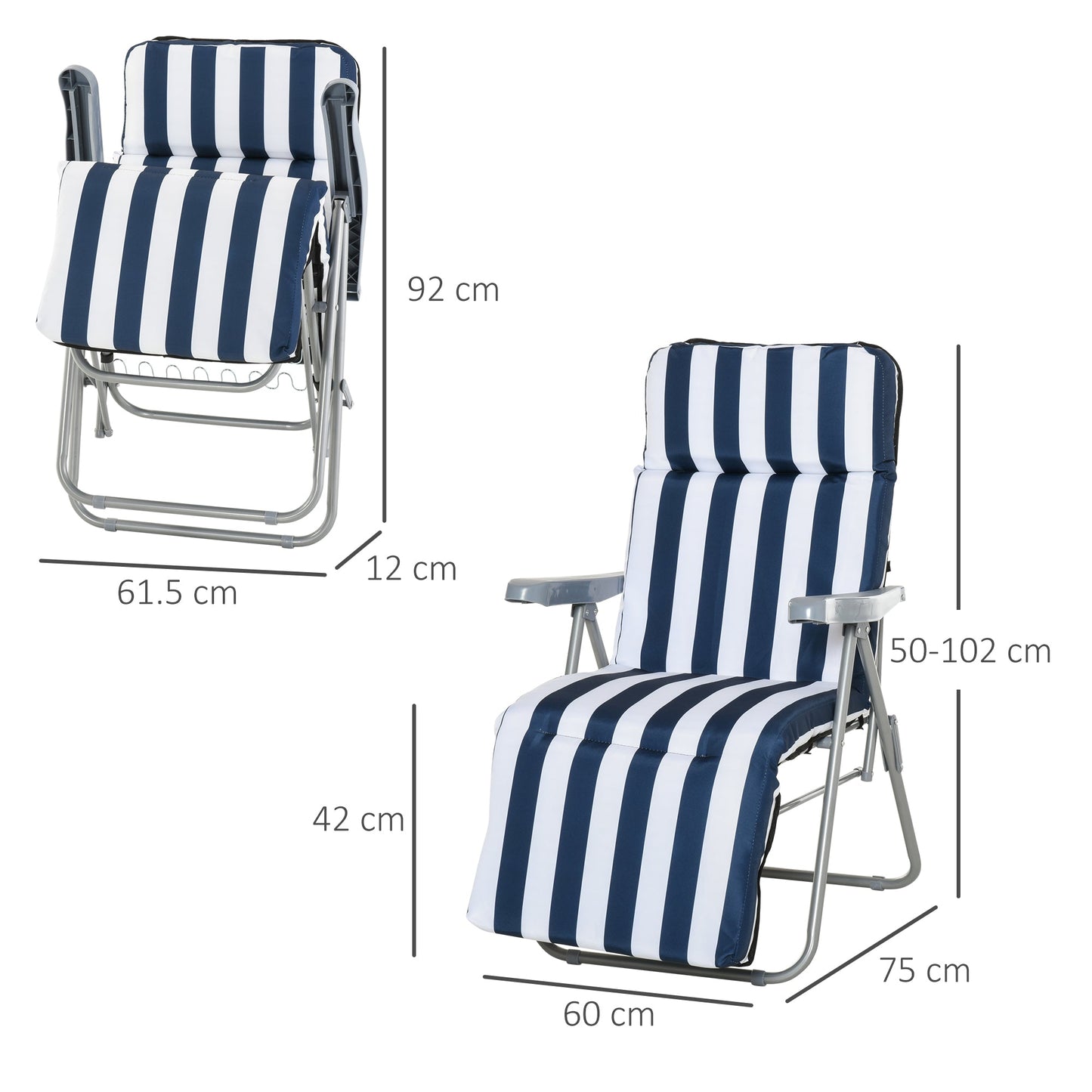 2-Piece Folding Sun Loungers Set-Blue/White