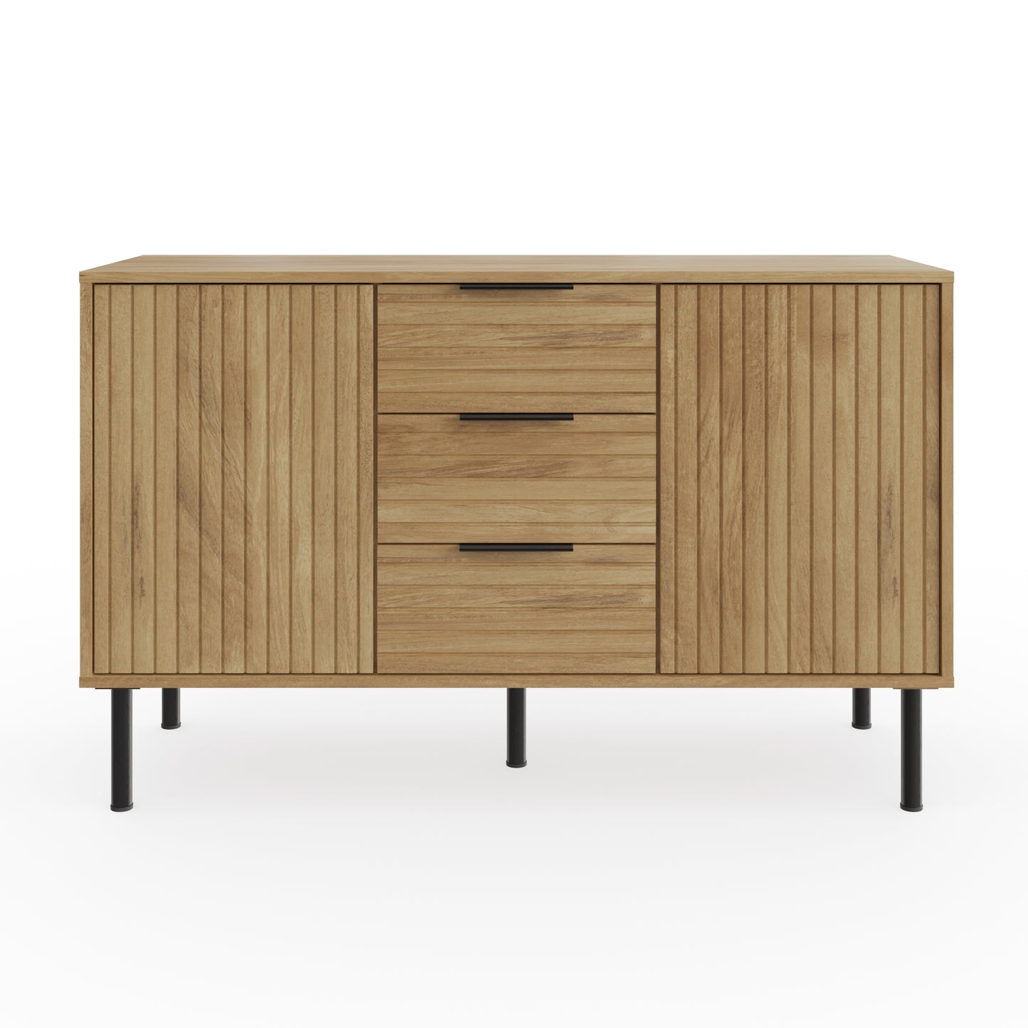Nervata Large Sideboard Oak & Black 2 Doors 4 Shelves 3 Drawers Primary Image