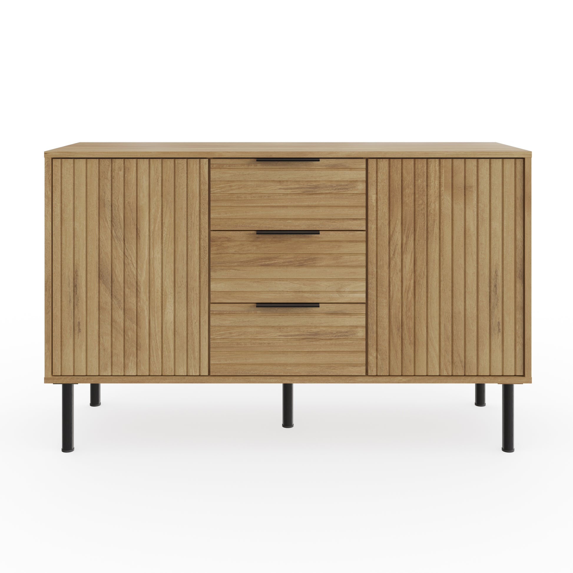 Nervata Large Sideboard Oak & Black 2 Doors 4 Shelves 3 Drawers Primary Image