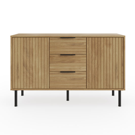 Nervata Large Sideboard Oak & Black 2 Doors 4 Shelves 3 Drawers