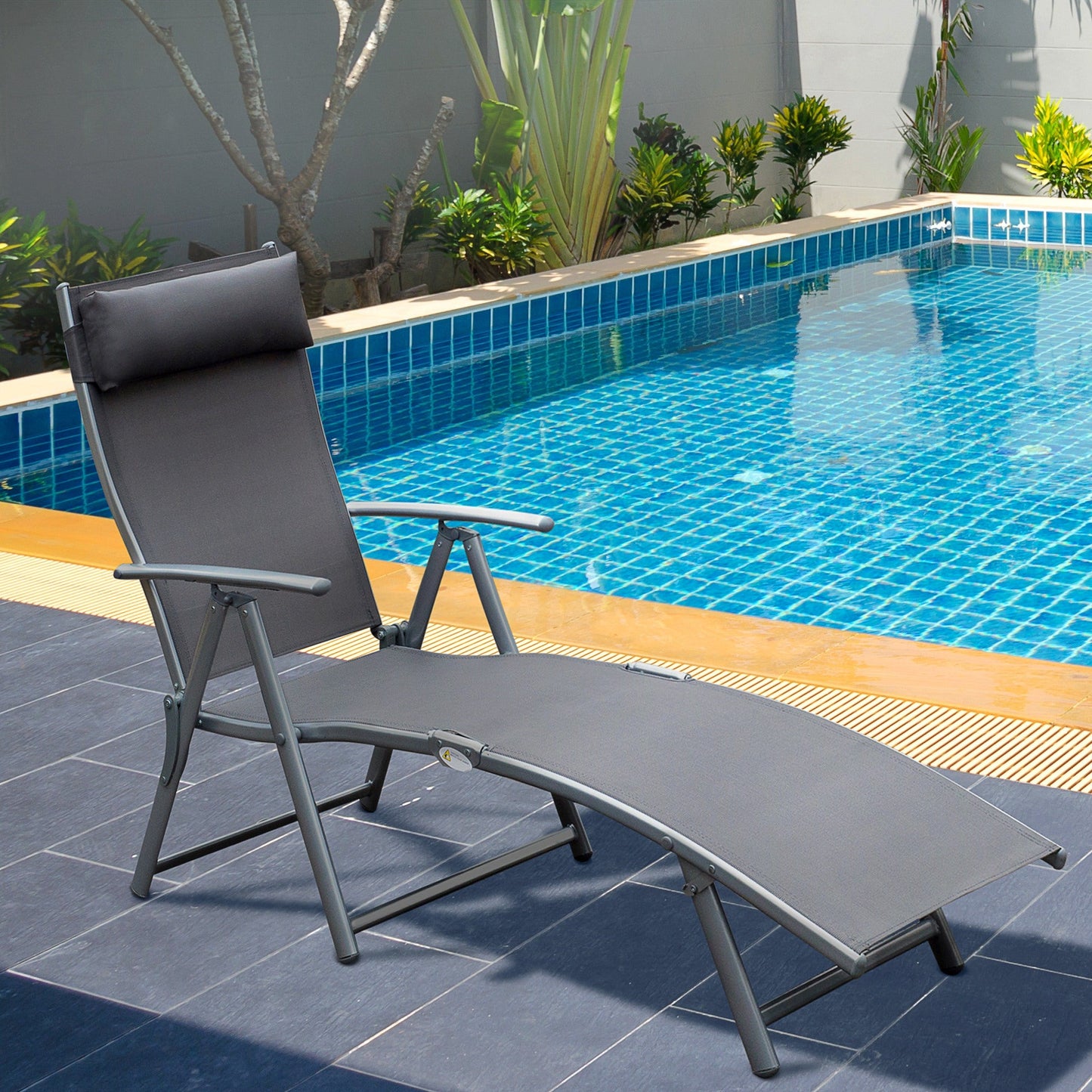 Sun Lounger Steel Frame Outdoor Folding Chaise Texteline Lounge Chair Recliner with Headrest & 7 Levels Adjustable Backrest Primary Image