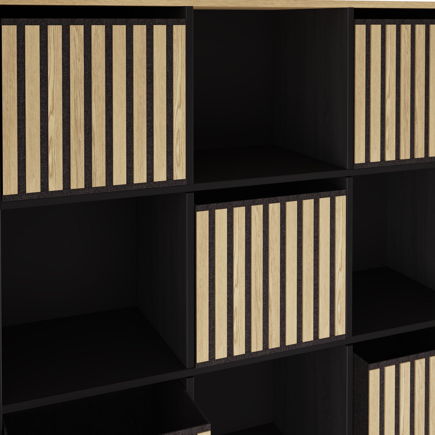 Kube Sideboard Black & Light Oak 4 Shelves 5 Drawers