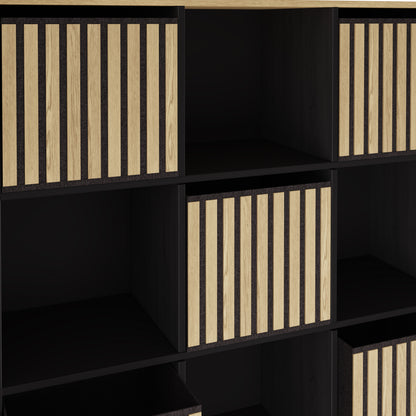 Kube Sideboard Black & Light Oak 4 Shelves 5 Drawers