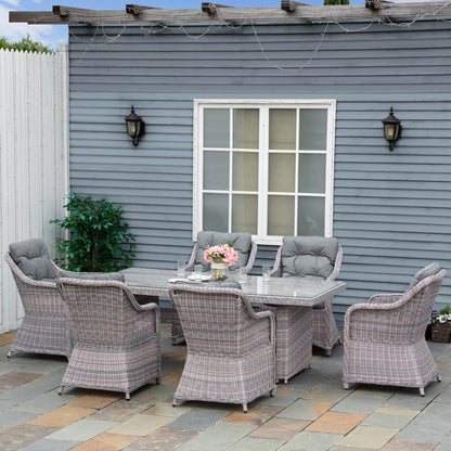 7-Pieces Patio Wicker Rectangular Garden Dining Set