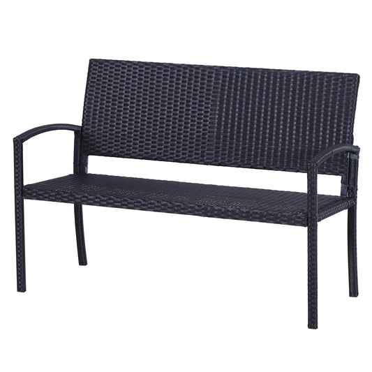 Patio Rattan 2 Seater Garden Bench Wicker Weave Love Seater Armchair Furniture Outdoor Garden Conservatory Chair Black