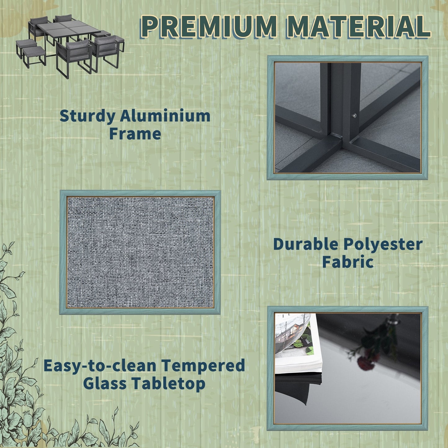 8 Seater Garden Dining Cube Set Aluminium Outdoor Furniture Set Dining Table