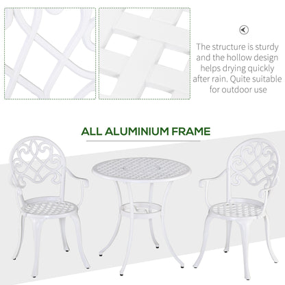 3-Piece Garden Bistro Set Cast Aluminium Round Table with 2 Chairs for Outdoor Patio Balcony White
