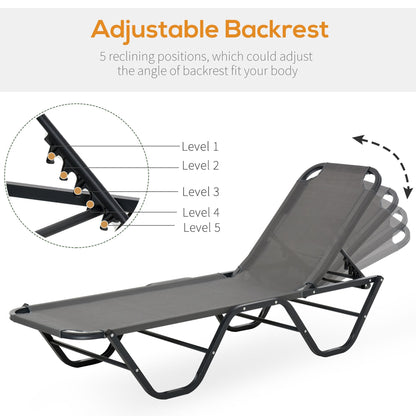 5-Position Sun Lounger Aluminium Grey by Aosom