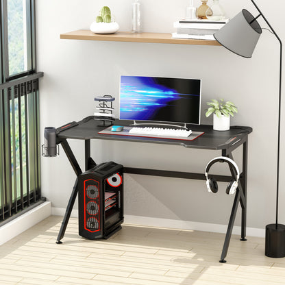 Gaming desk with Cup Holder Headphone Hook Feet Adjustable 120 x 66 x 75cm Black Primary Image