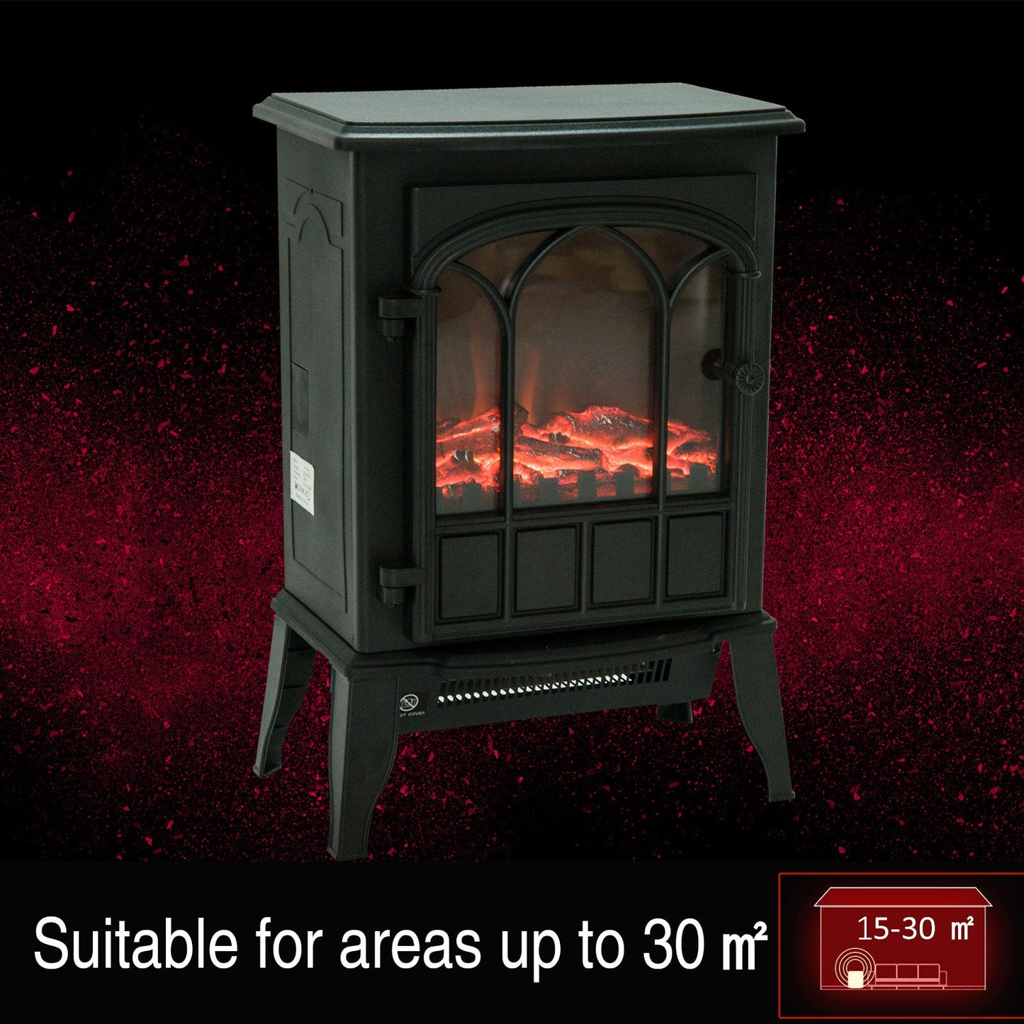 Electric Fireplace Heater Freestanding Stove with LED Flame Effect 1000W/2000W-Black