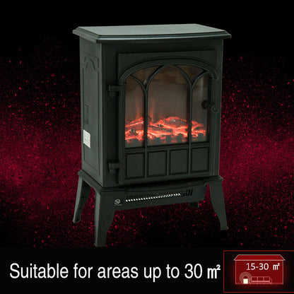 Electric Fireplace Heater Freestanding Stove with LED Flame Effect 1000W/2000W-Black