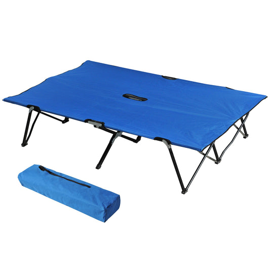 Double Camping Cot Foldable Sunbed Outdoor Patio Sleeping Bed Super Light with Carry Bag Blue Primary Image