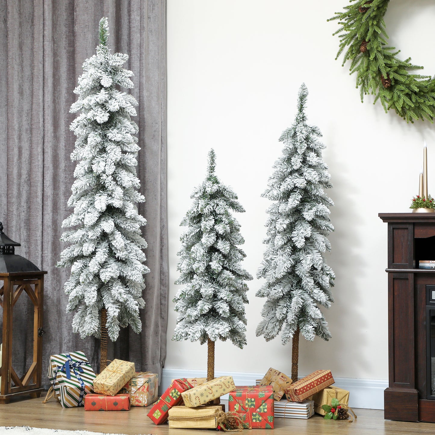 3x Slim Pencil Christmas Tree Artificial - White Frosted Green   Tips