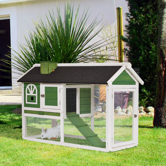 PawHut Rabbit Hutch Wood Bunny Cage for Outdoor Indoor w/ Pull Out Tray Run Box Ramp Primary Image
