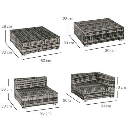 6 PC Rattan Sofa Coffee Table Set Sectional Wicker Weave Furniture for Garden Outdoor Conservatory w/ Pillow Cushion Grey