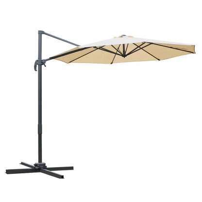 Round Umbrella Parasol W/ Tilt 360° Rotation and Hand Crank Cross Base-Beige