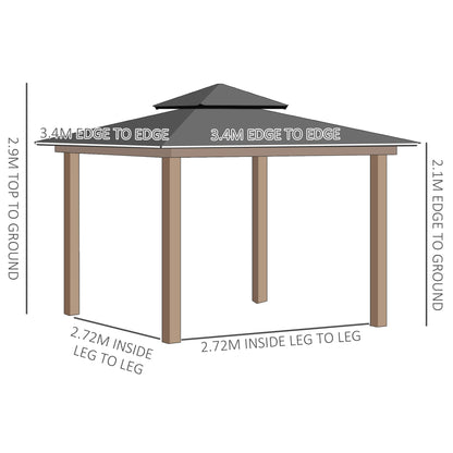 3.5 x 3.5m Outdoor Hardtop Gazebo Canopy with Two-tier Metal Roof and Solid Wood Frame Outdoor Patio Shelter for Patio