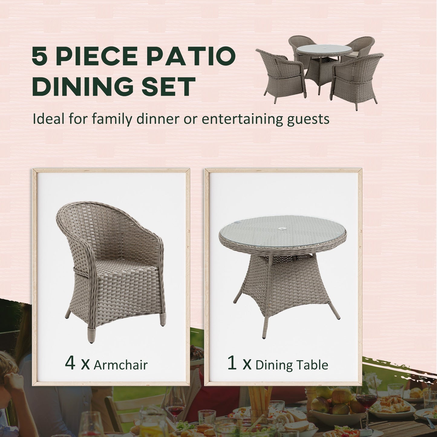 Outsunny 5 Pieces Luxury PE Rattan Dining Sets with Cushion