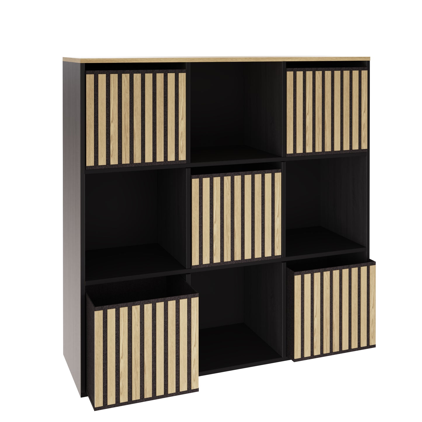 Kube Sideboard Black & Light Oak 4 Shelves 5 Drawers