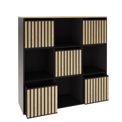 Kube Sideboard Black & Light Oak 4 Shelves 5 Drawers