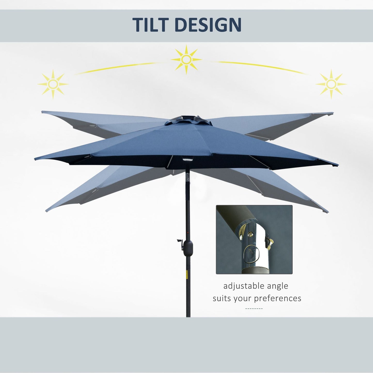2.7m Garden Parasol Sun Umbrella w/ LED Solar Light Angled Canopy Blue