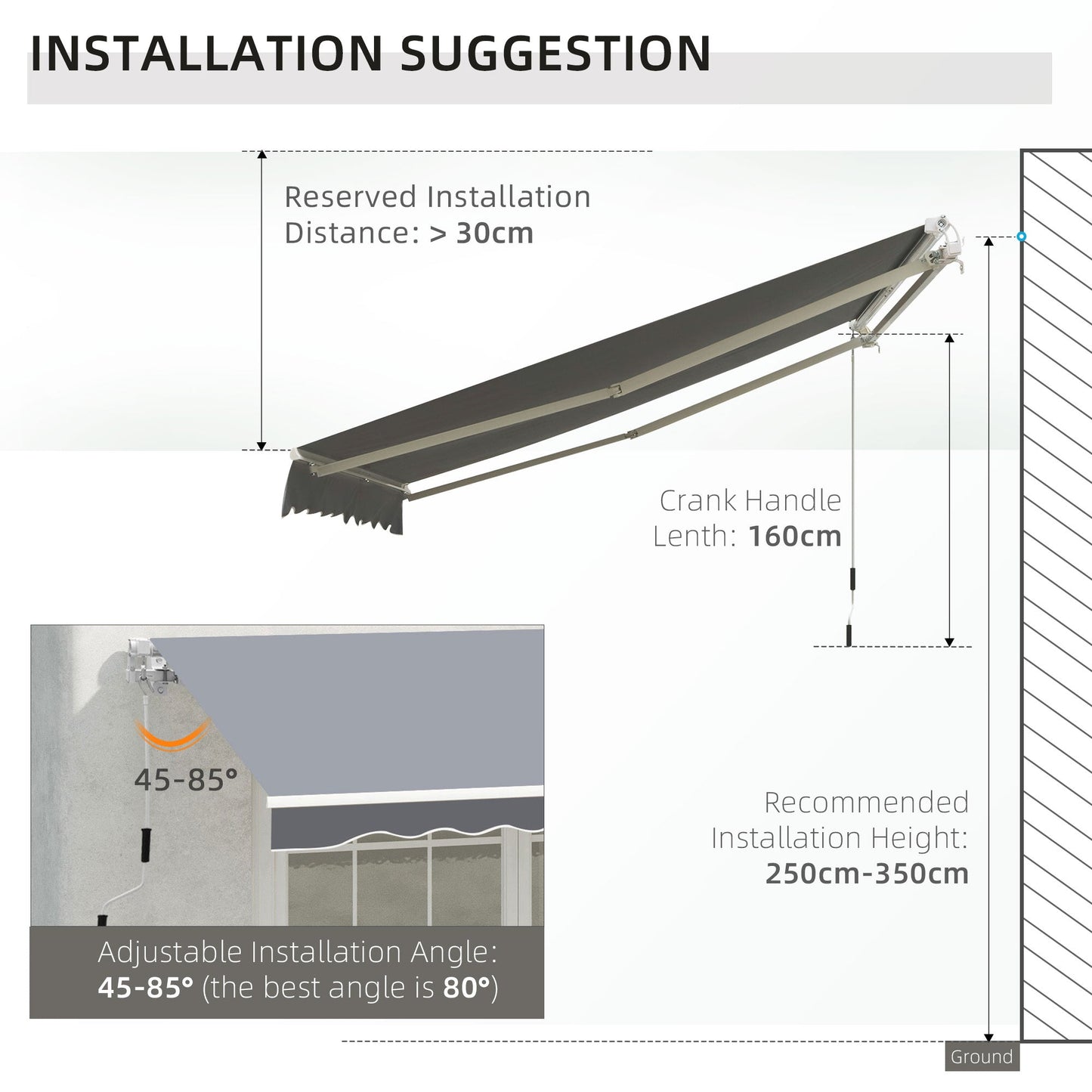 Manual Retractable Patio Awning Shelter UV Protection