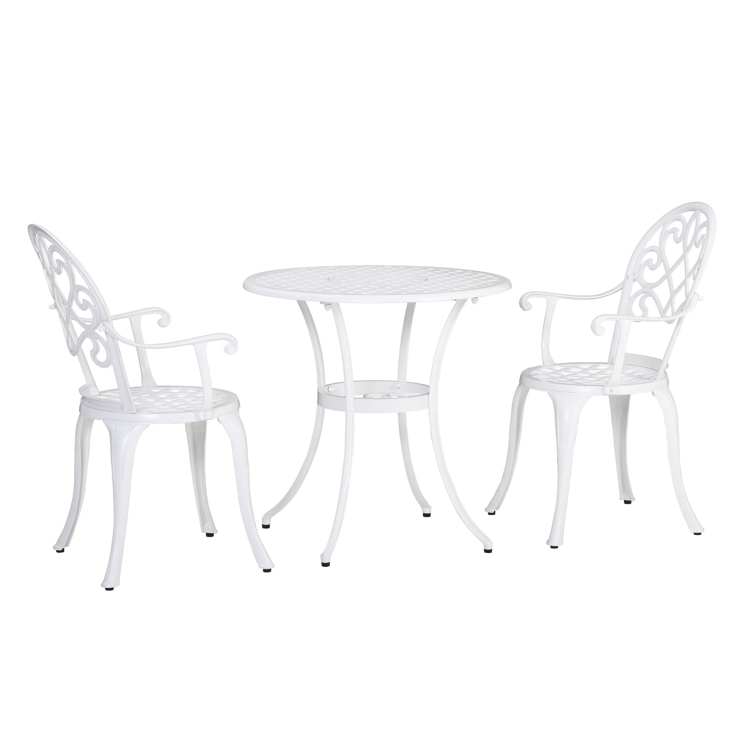 3-Piece Garden Bistro Set Cast Aluminium Round Table with 2 Chairs for Outdoor Patio Balcony White