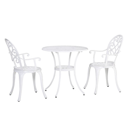 3-Piece Garden Bistro Set Cast Aluminium Round Table with 2 Chairs for Outdoor Patio Balcony White