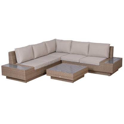 4-Piece Rattan Garden Furniture Outdoor Sectional Corner Sofa and Coffee Table Set Conservatory Wicker Weave Furniture with Armrest and Cushions - Beige