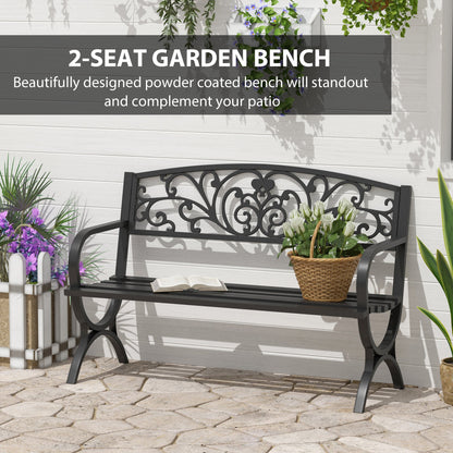 Outsunny 127L X 60W X 85H cm Powder Coated Garden Bench For Patio Backyard Steel-Black