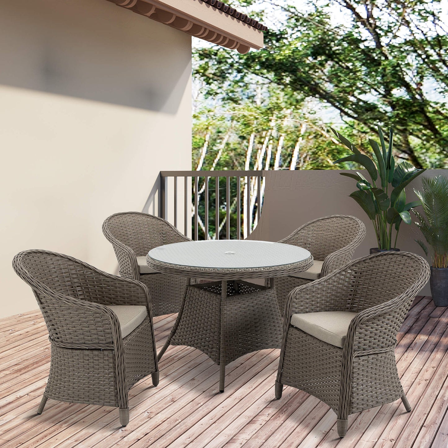 Outsunny 5 Pieces Luxury PE Rattan Dining Sets with Cushion