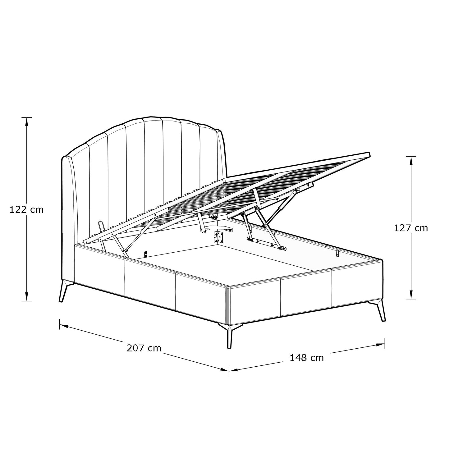 Pettine Double Ottoman Bed Wood & Fabric Green 5 x 7ft