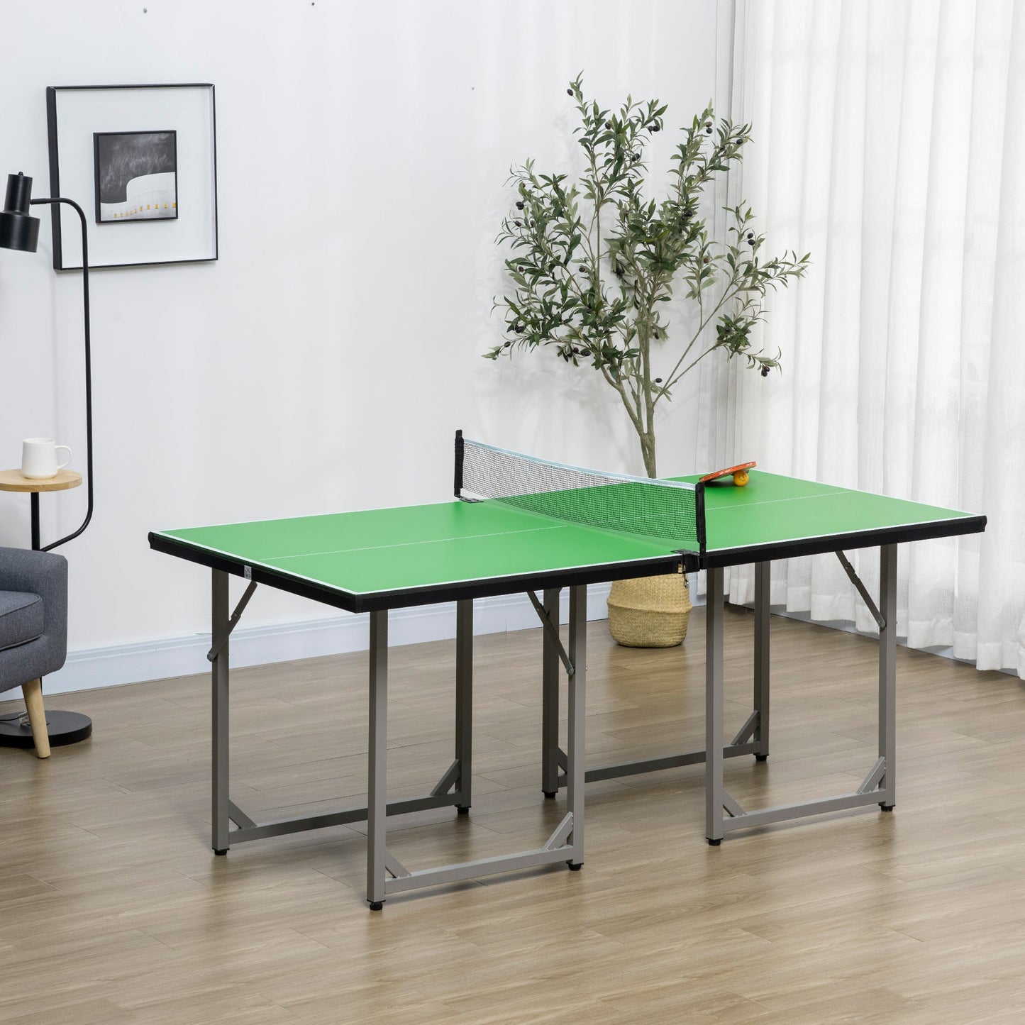 182cm Mini Tennis Table Folding Ping Pong Table with Net Multi-Use Table for Indoor Outdoor Game