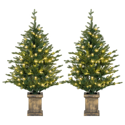 2x 4ft Potted Christmas Tree Artificial - with LED Lights Warm White 864 Tips
