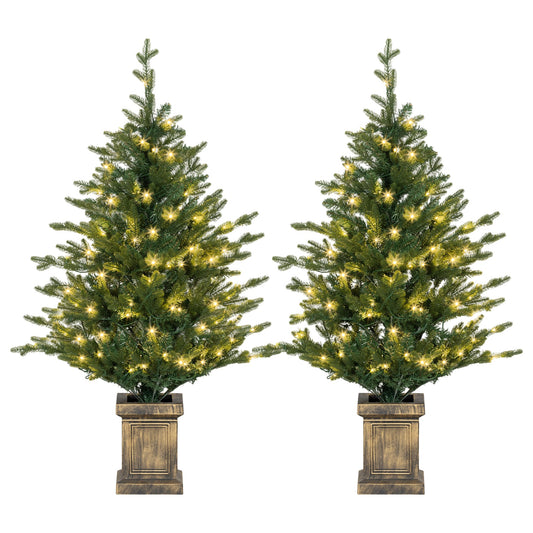 2x 4ft Potted Christmas Tree Artificial - with LED Lights Warm White 864 Tips