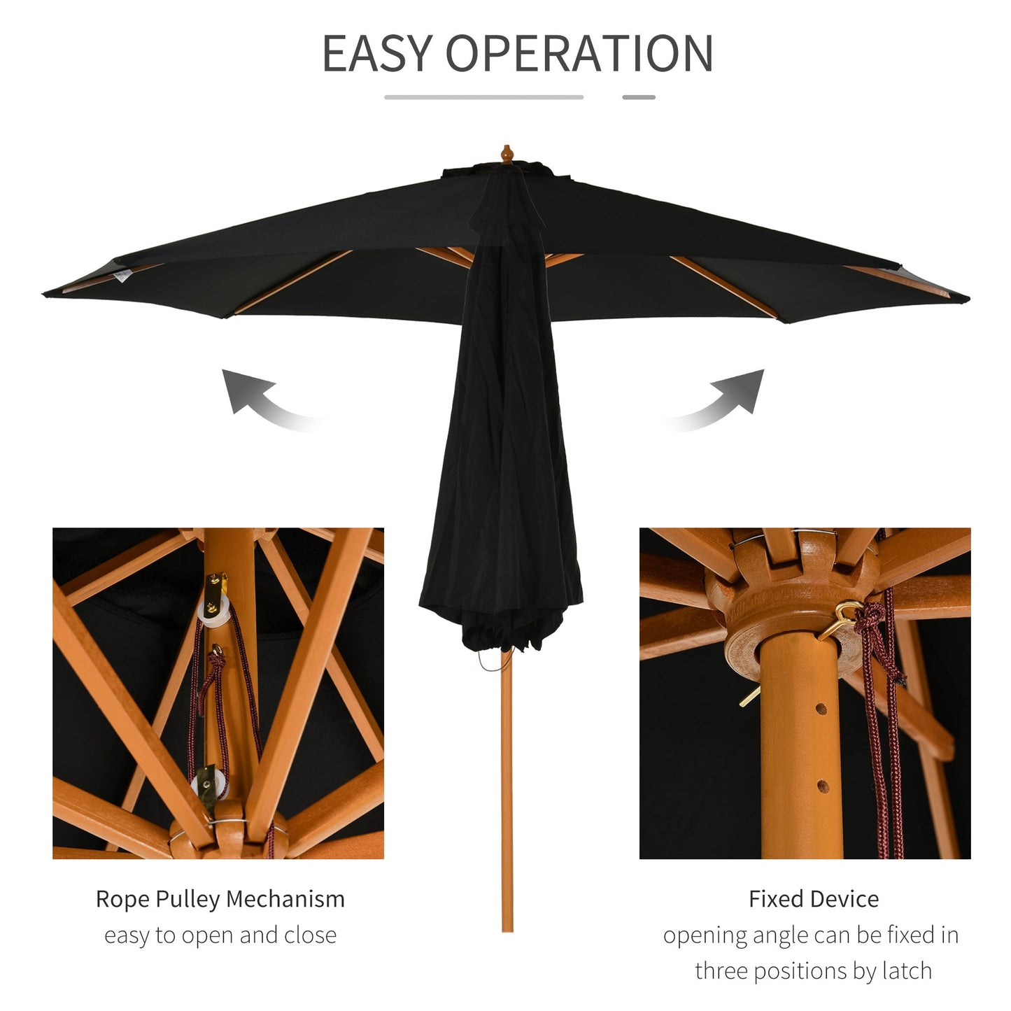 3M Fir Wooden Parasol Garden Umbrellas 8 Ribs Bamboo Sun Shade Patio Outdoor Umbrella Canopy