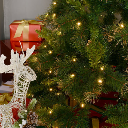 5FT Pre-Lit Christmas Tree Artificial Spruce Xmas Tree Warm White LED Holiday Décor with Metal Stand Green