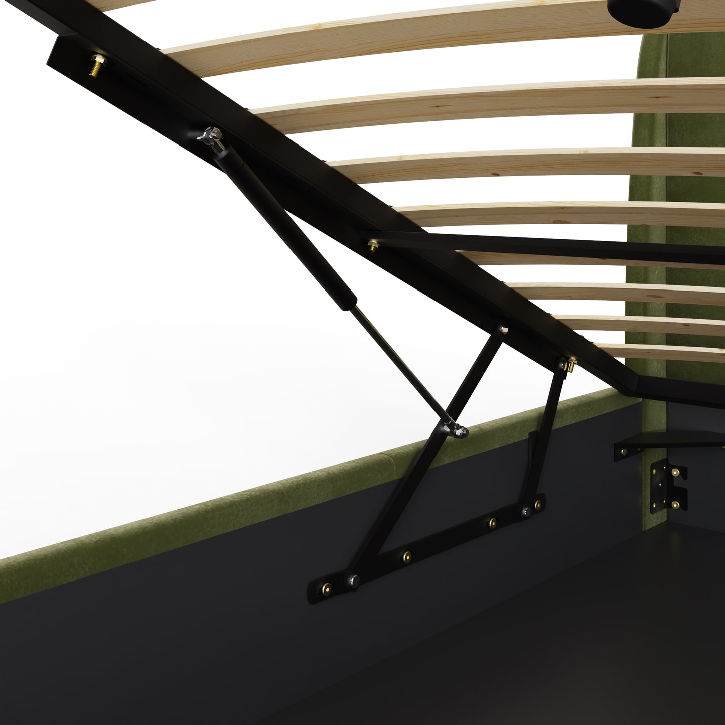 Pettine King Size Ottoman Bed Wood & Fabric Green 5 x 7ft