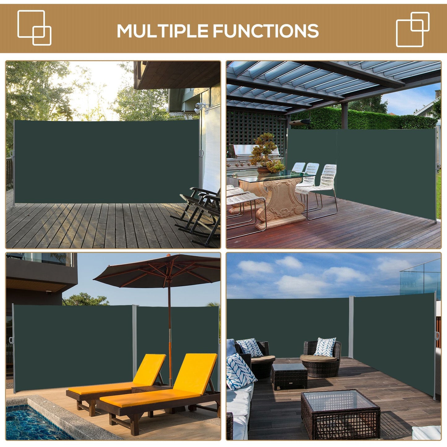 3x2m Retractable Sun Side Awning Screen Fence Patio Garden Wall Balcony Screening Panel Outdoor Blind Privacy Divider