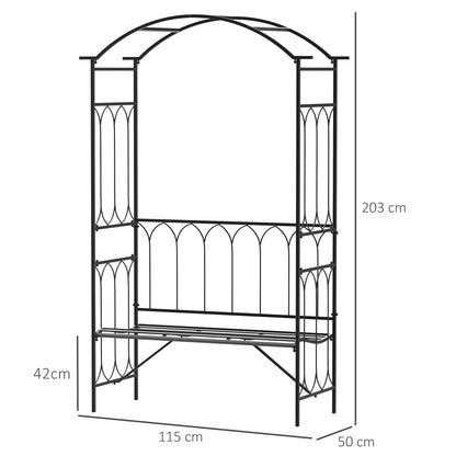 Garden Metal Frame Bench With arch For Various Climbing Plant 115Lx50Wx203H cm-Black