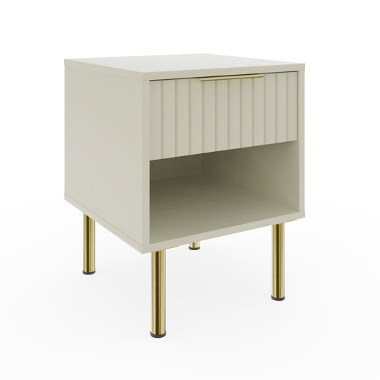 Nervata Side Table White & Gold 1 Shelf 1 Drawer