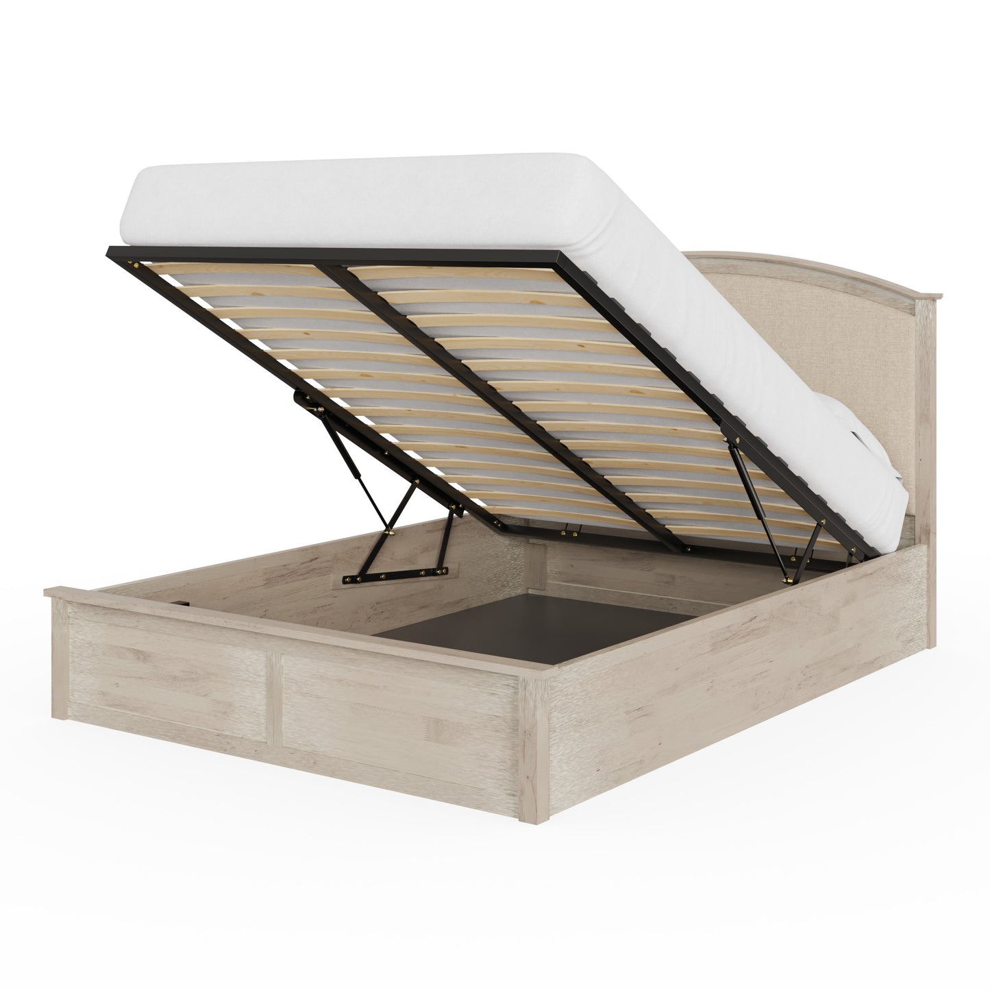 Madrid King Size Ottoman Bed Wood & Fabric Light Oak 5 x 7ft