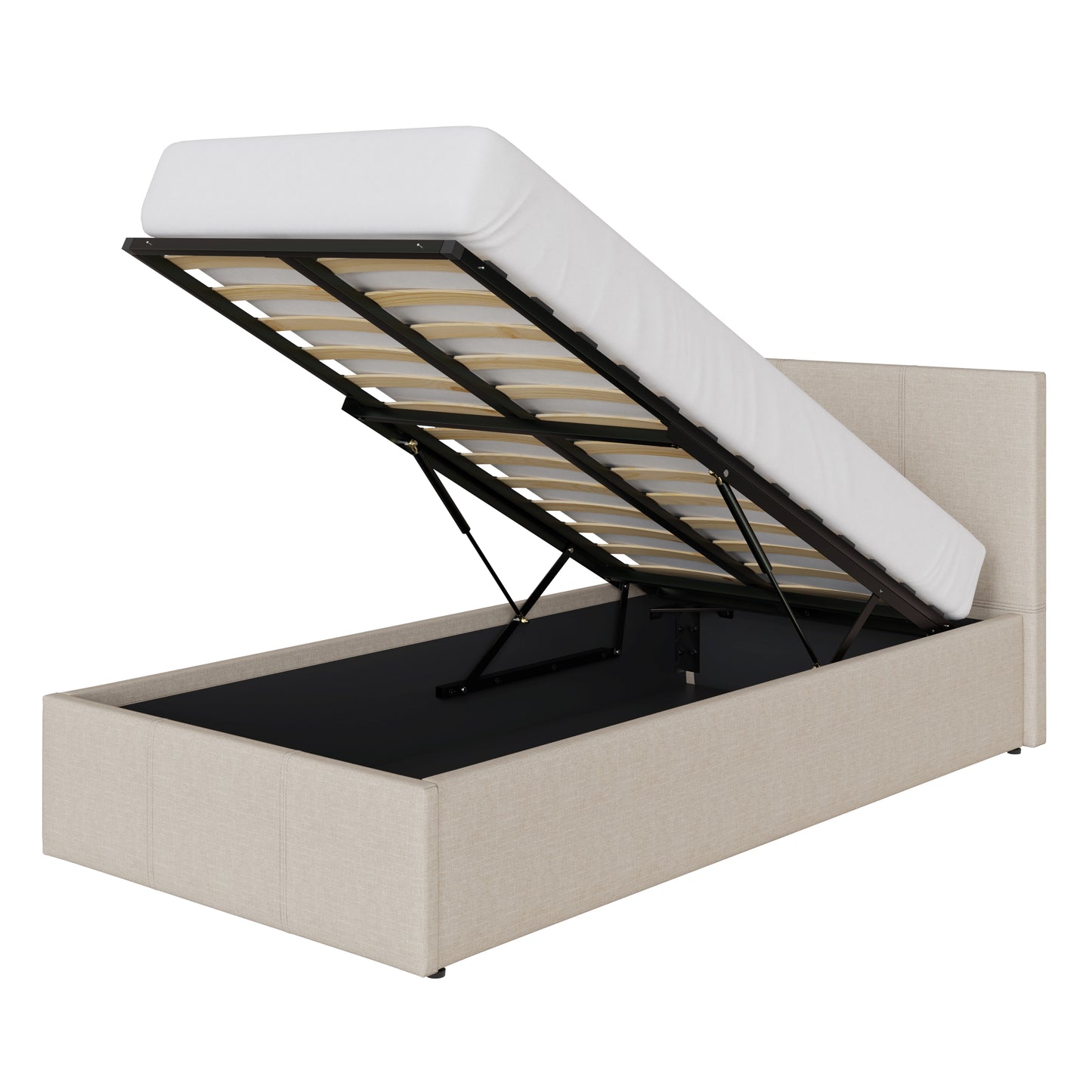 End Lift Small Double Ottoman Bed Metal & Wood Natural 3 x 7ft