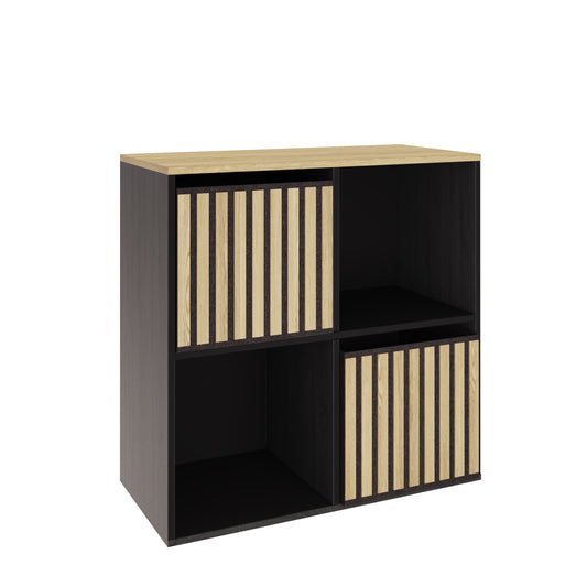 Kube Sideboard Black & Light Oak 2 Shelves 2 Drawers