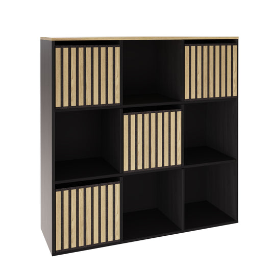Kube Sideboard Black & Light Oak 4 Shelves 5 Drawers