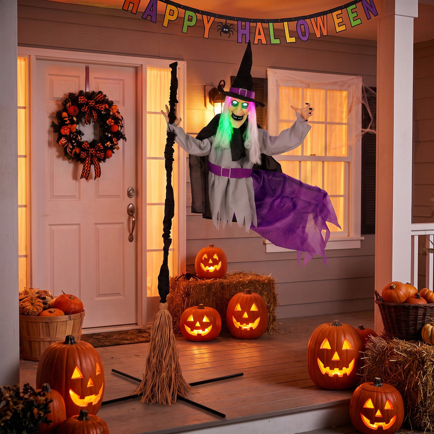 Animated Flying Witch Halloween Decoration - 200cm